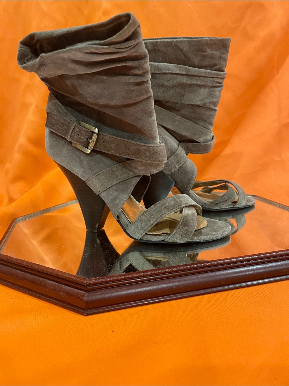 Bakers Taupe Suede Wrap Heel Boots